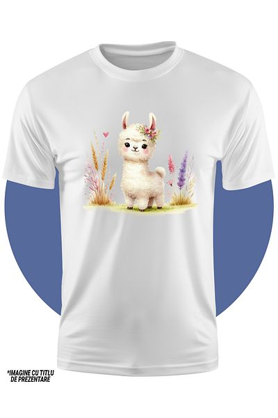 StoryGift Romania Tricou Copii Cu O Llama Imbujorata, Ilustratie, Grau, Plante, Flori, Natura, Libertate, Ve