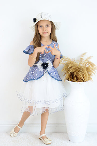 FESSHERA 🎀 Kız Çocuk Özel Gün Elbisesi Şapka ve Kemer Takımı - Çiçek Desenli, Tüllü ve Şapkalı Tasarım 🎀