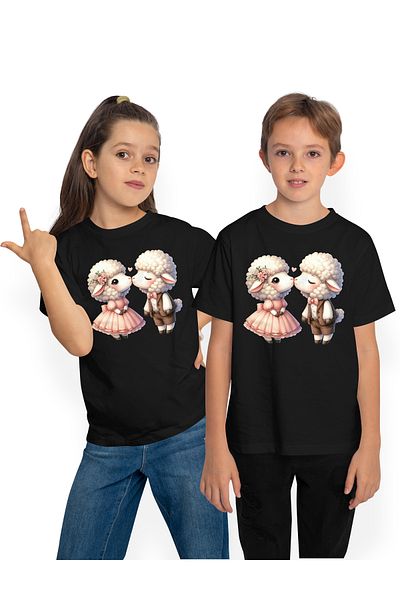 StoryGift Romania Tricou Copii Cu O Oita Si Un Berbec, Se Saruta, Ilustratie, Iubire, Relatie, Apropiere, Va