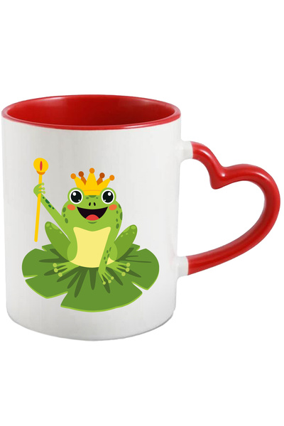 StoryGift Romania Cana Cu Broasca, Basm, Coroana, Print, Sceptru, Nufar, Multicolor 330 Ml, Cerami, Cu Maner Inim Stg