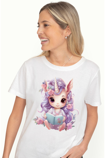 StoryGift Romania Tricou Femei Cu Un Unicorn Care Tine O Carte Deschisa, Ilus...