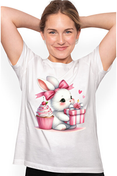 StoryGift Romania Tricou Femei Cu Un Iepuras Alb, Ilustratie, Tine Un Cadou, ...