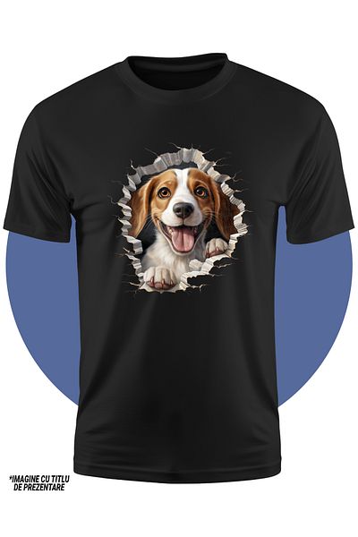 StoryGift Romania Tricou Copii Cu Un Catel Curios Care Se Uita Printr-un Perete Spart, Ilustratie, Jucaus, P