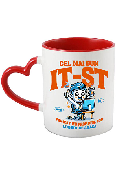 StoryGift Romania Cana Cu Barbat Vesel La Birou Cu Pahar De Cafea Si Tigara T...