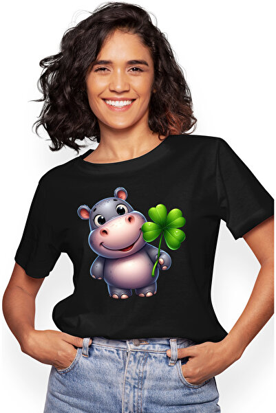 StoryGift Romania Tricou Femei Cu Un Pui De Hipopotam Vesel, Noroc, Irlanda, ...
