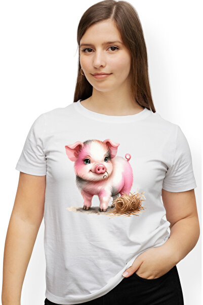 StoryGift Romania Tricou Femei Cu Un Purcelus, Paie, Roz, Animalut Domestic, ...