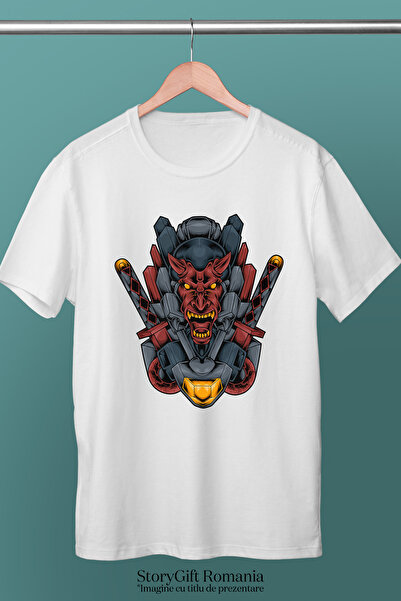 StoryGift Romania Tricou Femei Cu Demon, Robot, Mecha, Sabii, Coarne, Cyberpunk, Multicolor Cu Im Wht_m