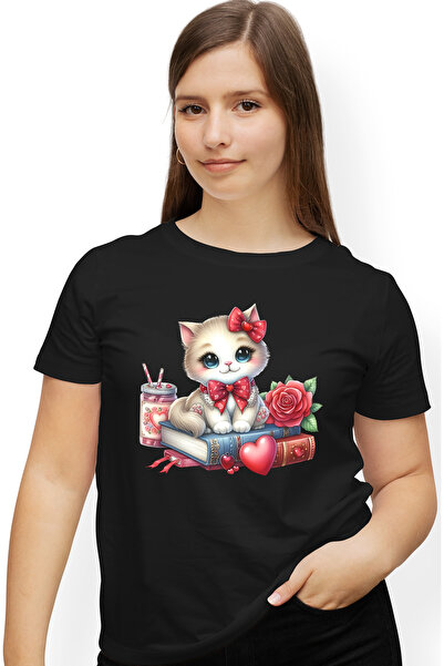 StoryGift Romania Tricou Femei Cu O Pisicuta Vesela, Ilustratie, Funda, Trand...