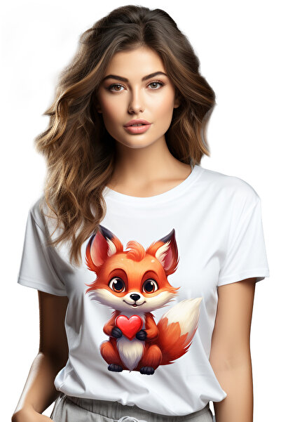 StoryGift Romania Tricou Femei Cu Un Pui De Vulpe Care Tine O Inimioara In Br...