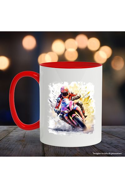 StoryGift Romania Mug With Motorcycle, Helmet, Sand, Extreme Sports, Equipment, Multicolor 330 ml, , With