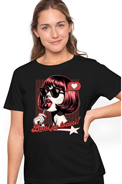 StoryGift Romania Tricou Femei Bani Pe Tocuri Fata Cu Ochelarii De Soare Si B...