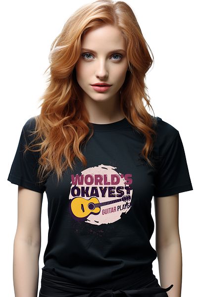StoryGift Romania Tricou Femei Cu Chitara Clasica, Text In Engleza World's Okayest Guitar Player, Blk_m