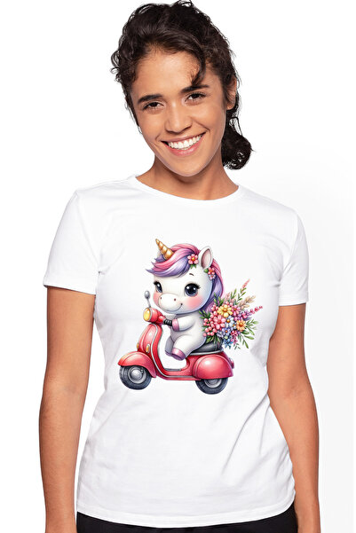 StoryGift Romania Tricou Femei Cu Un Unicorn Care Se Plimba Cu Scuterul, Ilus...