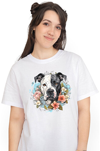 StoryGift Romania Tricou Femei Cu Un Caine Boxer, Ilustratie, Floricele, Abst...