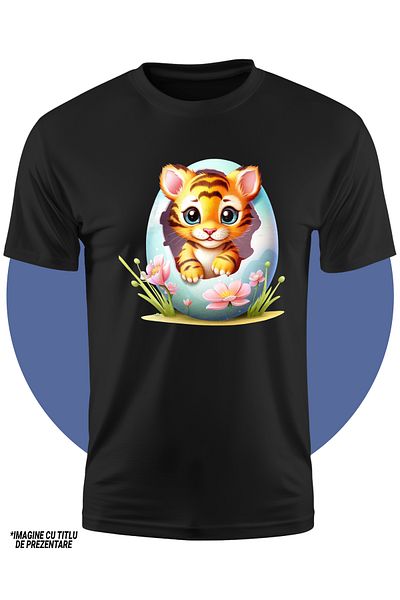 StoryGift Romania Children's T-shirt with a tiger cub coming out of a broken egg, illustration, flowers, pink, reborn