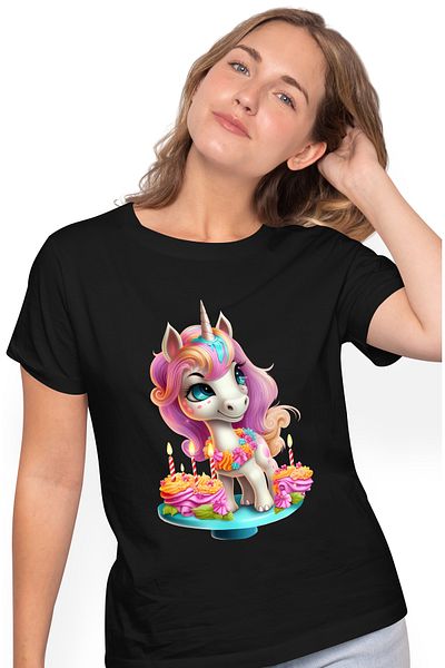 StoryGift Romania Tricou Femei Cu Un Unicorn, Ilustratie, Bucurie, Veselie, Atmosfera Placuta, Ani Blk_l