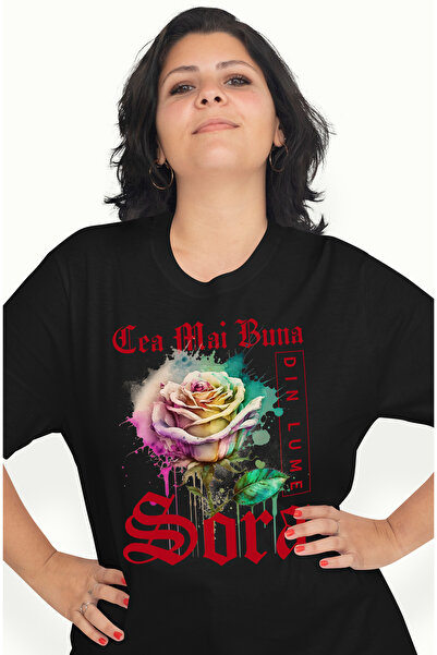 StoryGift Romania Tricou Femei Cu Textul Cea Mai Buna Sora, Din Lume, Floare,...