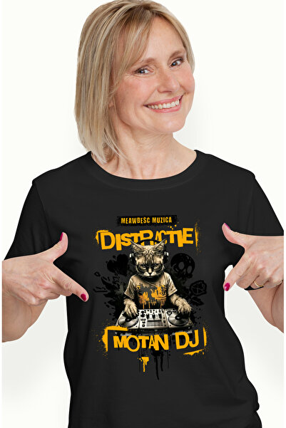 StoryGift Romania Tricou Femei Meawbesc Muzica Distractie Dj Motan Iubitorii De Petrecere Cu Impri Blk_m