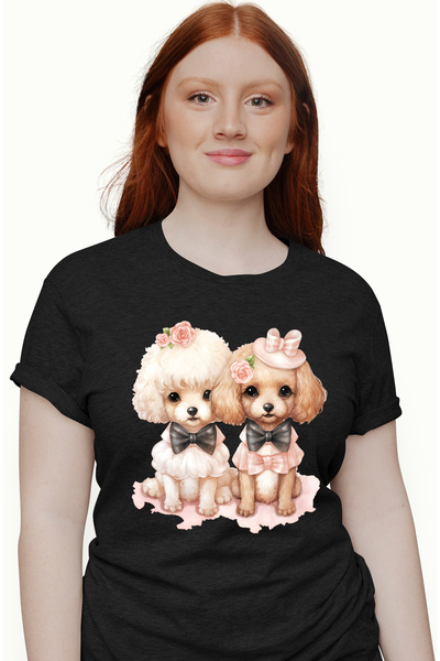 StoryGift Romania Tricou Femei Cu O Catelusa Si Un Catel, Ilustratie, Flori, ...