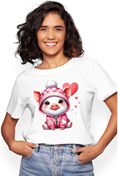 StoryGift Romania Tricou Femei Cu Un Purcelus In Hanorac, Ilustratie, Inimioa...