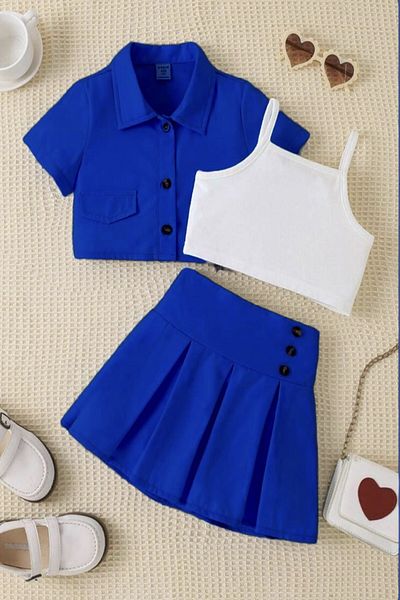 DeKuBaby Girl's Jacket Crop Skirt Set Jacket Skirt Set 3 Pieces