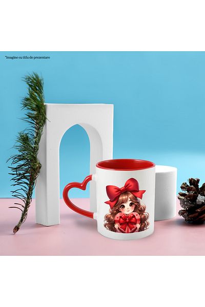 StoryGift Romania Cana Cu O Fetita Dragalasa Care Tine Un Cadou Primit | Ilustratie | Funda | Par , Cu ,stg