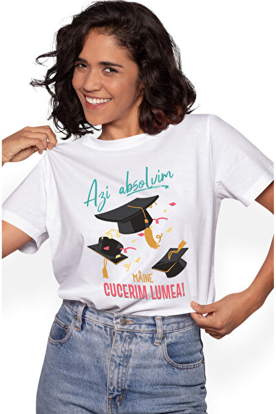 StoryGift Romania Tricou Femei Azi Absolvim, Maine Cucerim Lumea!, Scoala, Fa...