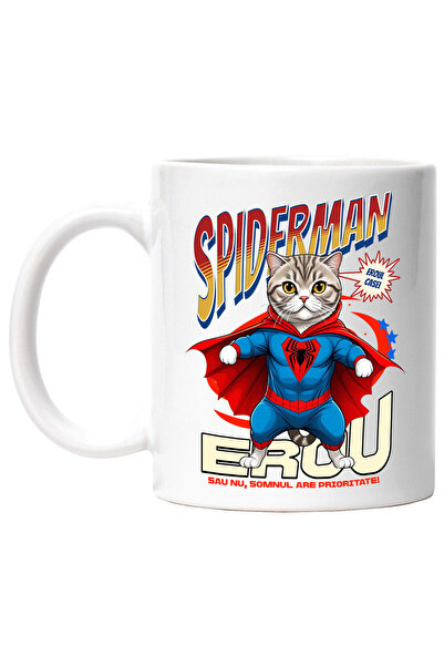 StoryGift Romania Cana Cu Scottish Fold Pisica In Costum De Spiderman Cu Pele...