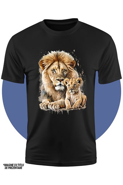 StoryGift Romania Tricou Copii Cu Un Leu Si Cu Puiul Sau, Ilustratie, Iubire Paterna, Grija, Protectie, Copi