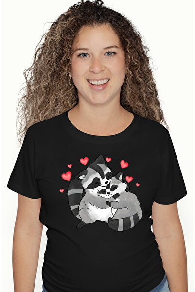 StoryGift Romania Tricou Femei cu 2 sconcsi care se imbratiseaza, inimioare r...