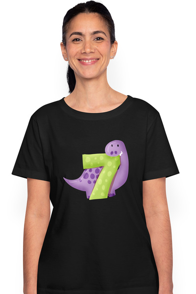 StoryGift Romania Tricou Femei Cu Un Dinozaur Mov Cu Cifra 7, Ilustratie, Pen...