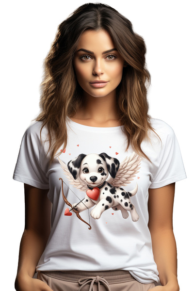 StoryGift Romania Tricou Femei Cu Un Catelus Dalmatian Care Trage Cu Arcul, I...