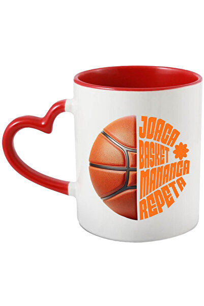 StoryGift Romania Cana Cu Minge Baschet Design Complex Iubitorii De Sport Copii Rutina Zilnica Joa, Cu Maner Inim Stg