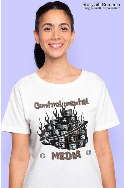 StoryGift Romania Women's T-shirt Vintage TVs Illusion Mind Control. Media with Fat Print WHT_L,STG58228