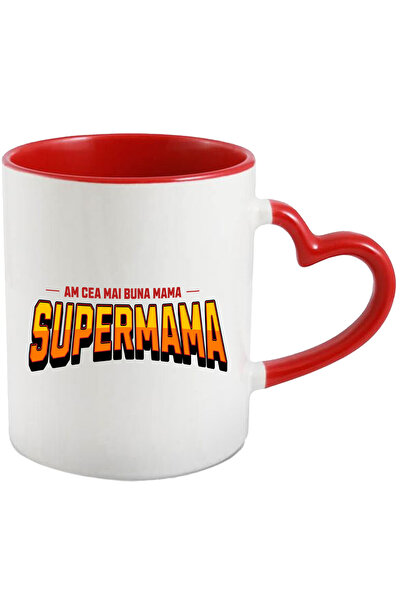 StoryGift Romania Cana Cu Design Stil Super Erou Text Am Cea Mai Buna Mama Familie Copii Dragoste,, Cu Maner Inim Stg