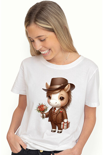 StoryGift Romania Tricou Femei Cu Un Calut La Costum, Ilustratie, Palarie, Bu...