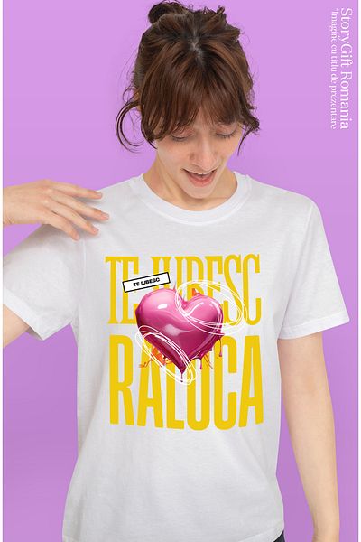 StoryGift Romania Tricou Femei Te Iubesc Raluca, Dragoste, Inima, Iubire, Sfantul Valentin, Dragob WHT_L