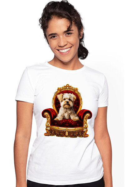 StoryGift Romania Tricou Femei Cu Un Catel Blanos Care Sta Pe Un Scaun Regal,...