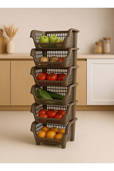 ALMUFARREJ 6-tier kitchen storage and organization basket Brown