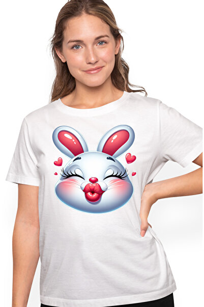 StoryGift Romania Tricou Femei Cu O Iepuroaica Vesela Care Da Un Pupic, Ilust...