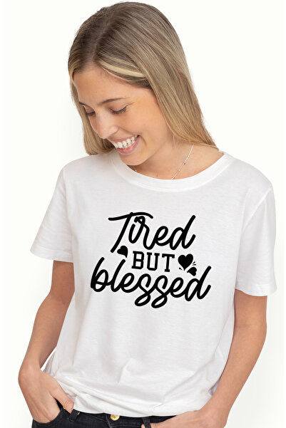 StoryGift Romania Tricou Femei Cu Inimioare Si Mesajul "tired, But Blessed" -...