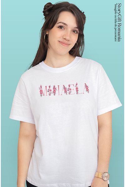 StoryGift Romania Tricou Femei Cu Numele Mihaela, Floral, Colorat, Creativ, Frumos, Unicat, Cu Im Wht_m