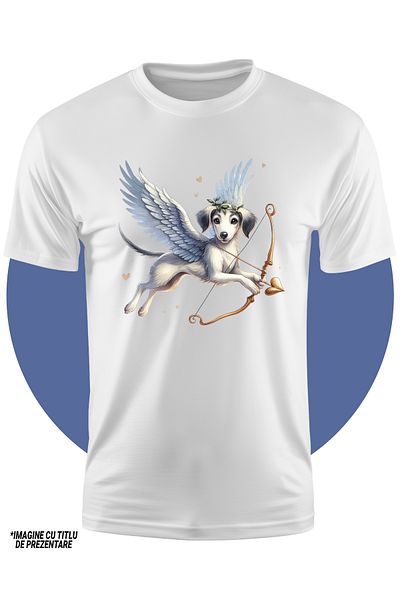 StoryGift Romania Tricou Copii Cu Un Catel Alb Surprins Care Trage Cu Arcul, Ilustratie, Aripi, Zboara, Vale