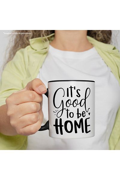 StoryGift Romania Mug with a heart and the message "It's good to be home" - return with Black Handle, With ,STG
