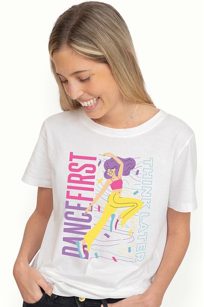 StoryGift Romania Tricou Femei Cu Mesajul Dance First Think Later, Fericire, Overthinking, Iubitor Wht_m