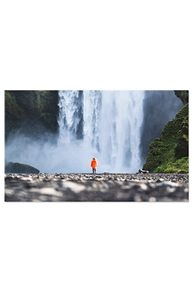 StoryGift Romania Tablou Canvas Turist Si Cascada Skogafoss In Islanda, Calatorie, Turist, Islanda, Cascada, Natu