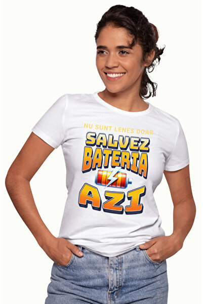 StoryGift Romania Tricou Femei Nu Sunt Lenes Doar Salvez Bateria Astazi Cu Imprimeu Pe Fata, 100% Wht_l