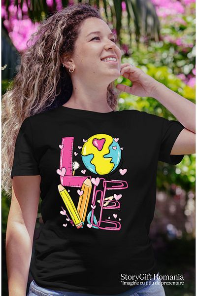 StoryGift Romania Tricou Femei Cu Mesajul "love", Ilustratie, Scoala, Elevi, Studenti, Profesori, Blk_l