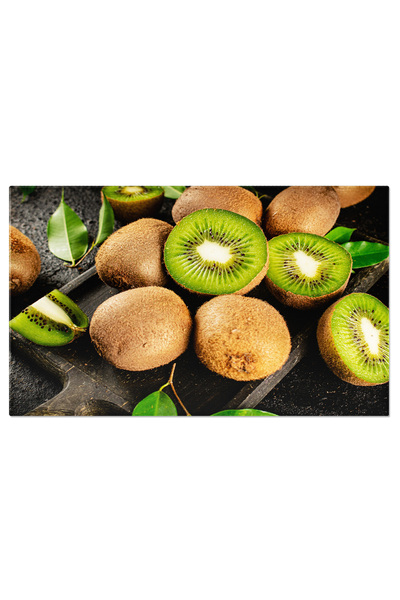StoryGift Romania Tablou Canvas Kiwi Proaspat Cu Frunze Pe O Placa De Taiat G...