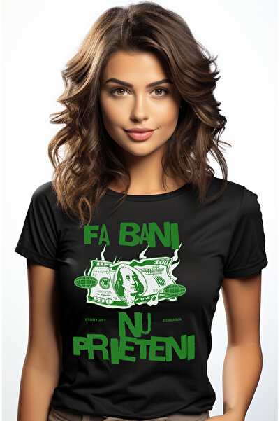 StoryGift Romania Tricou Femei Bancnota In Flacari Text Fa Bani Nu Prieteni C...